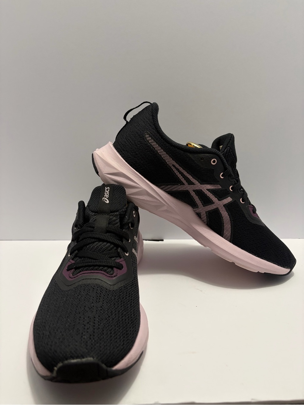 ASICS Women's Black and Light Pink Athletic Running Shoes 1012B179